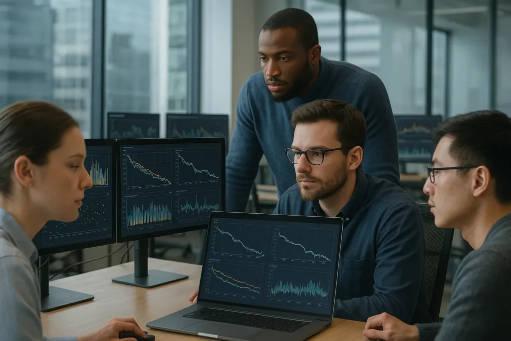 Equipe monitora drift de modelo em dashboards de MLOps
