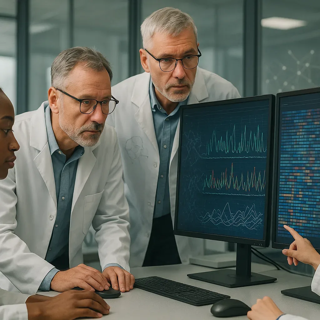 Cientistas analisam sequências genômicas em laboratório de epidemiologia